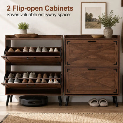 Narrow Shoe Cabinet with Flip Drawers and Shelves