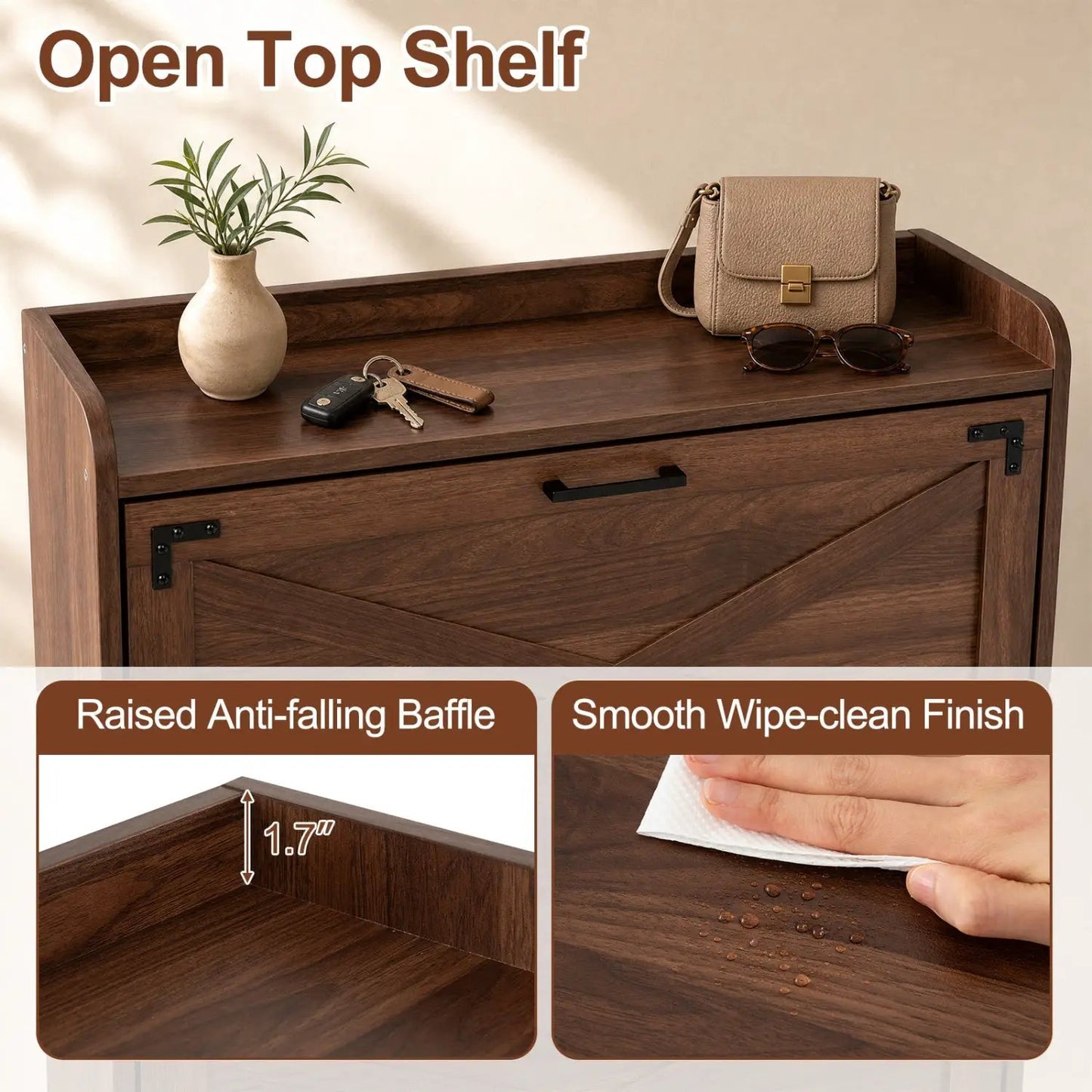 Narrow Shoe Cabinet with Flip Drawers and Shelves