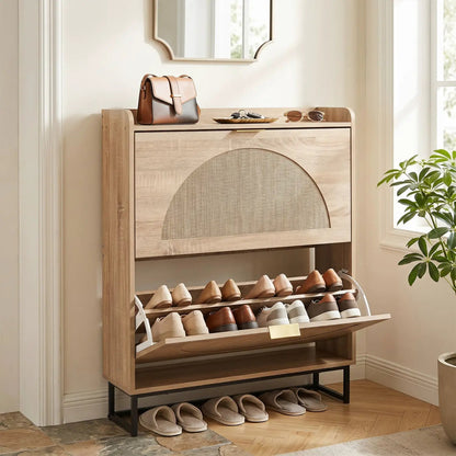 Slim Vertical Shoe Storage Cabinet with Drawers
