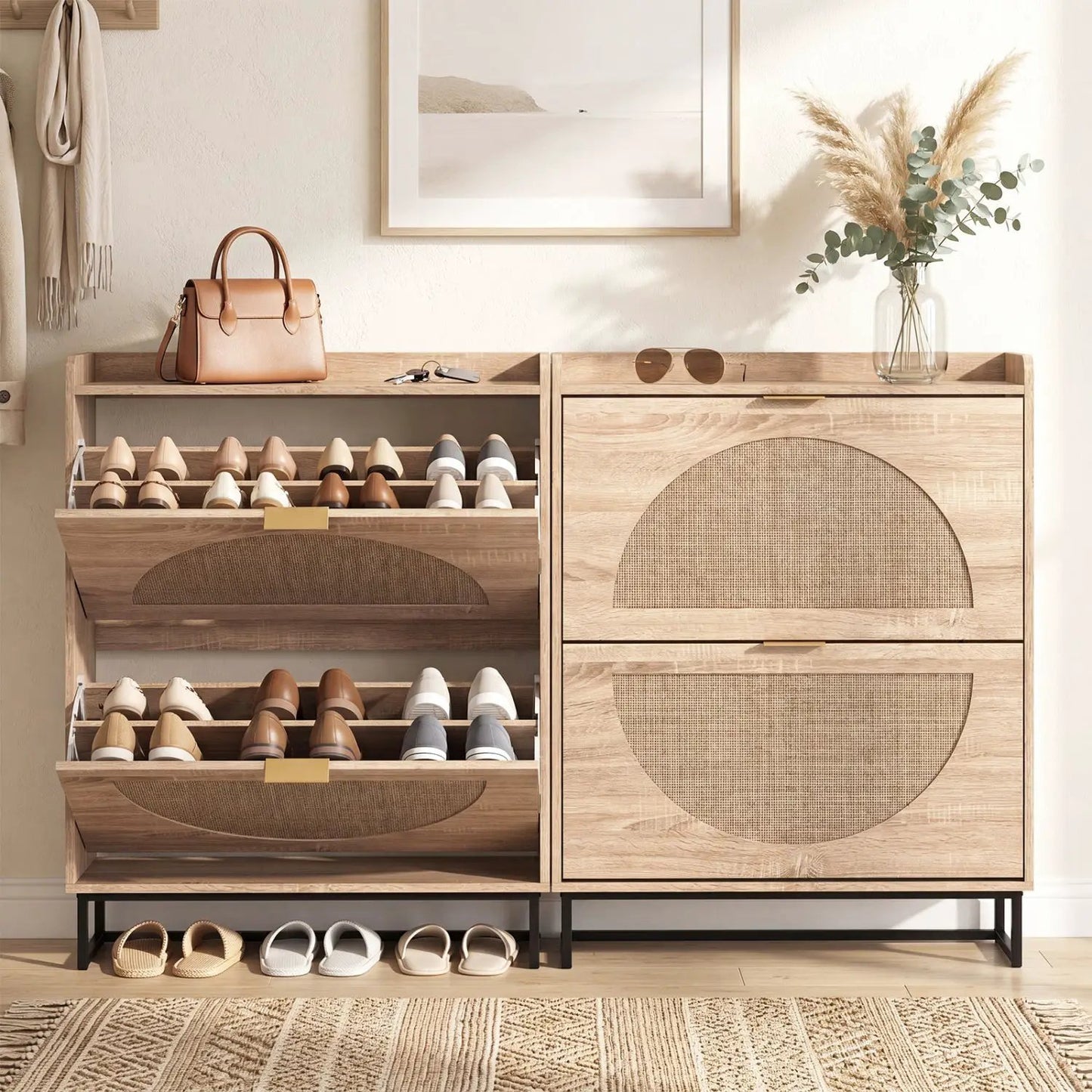 Slim Vertical Shoe Storage Cabinet with Drawers