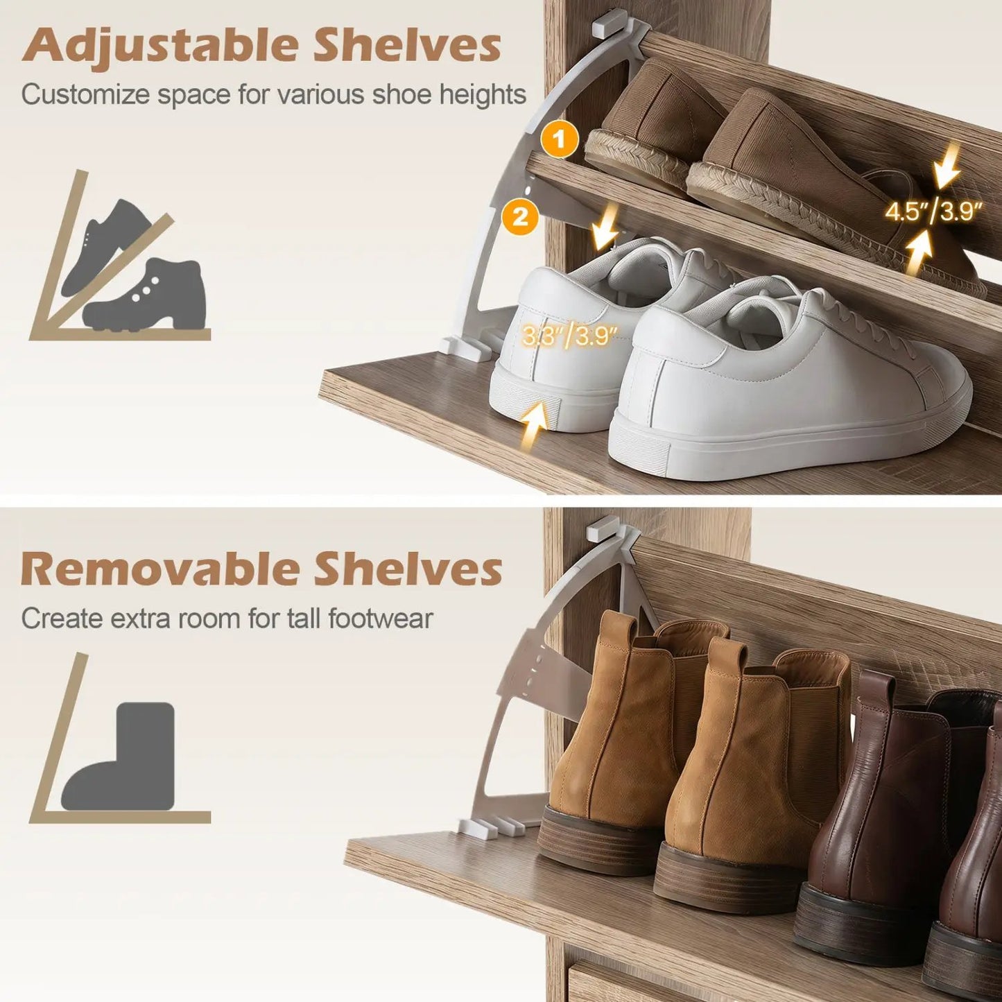 Slim Vertical Shoe Storage Cabinet with Drawers