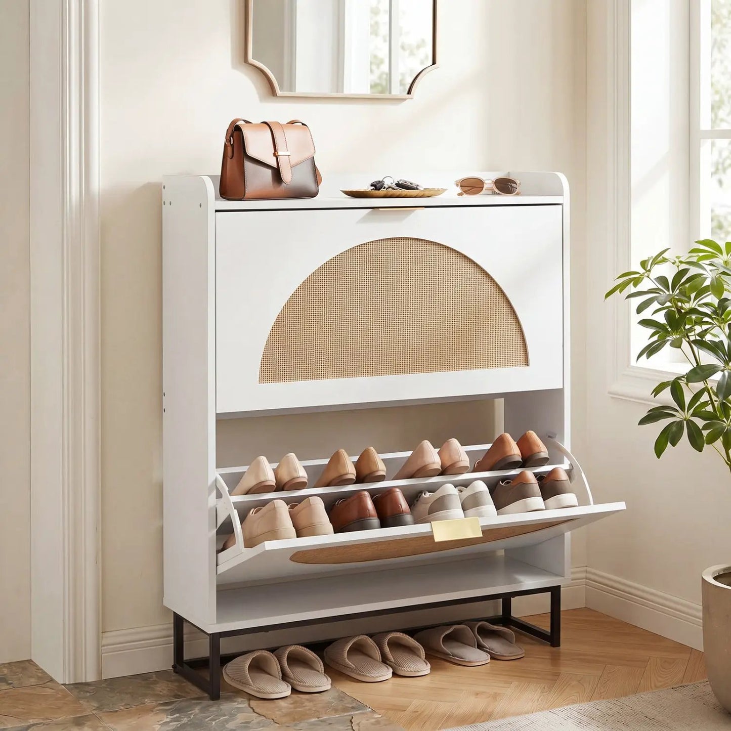 Slim Vertical Shoe Storage Cabinet with Drawers
