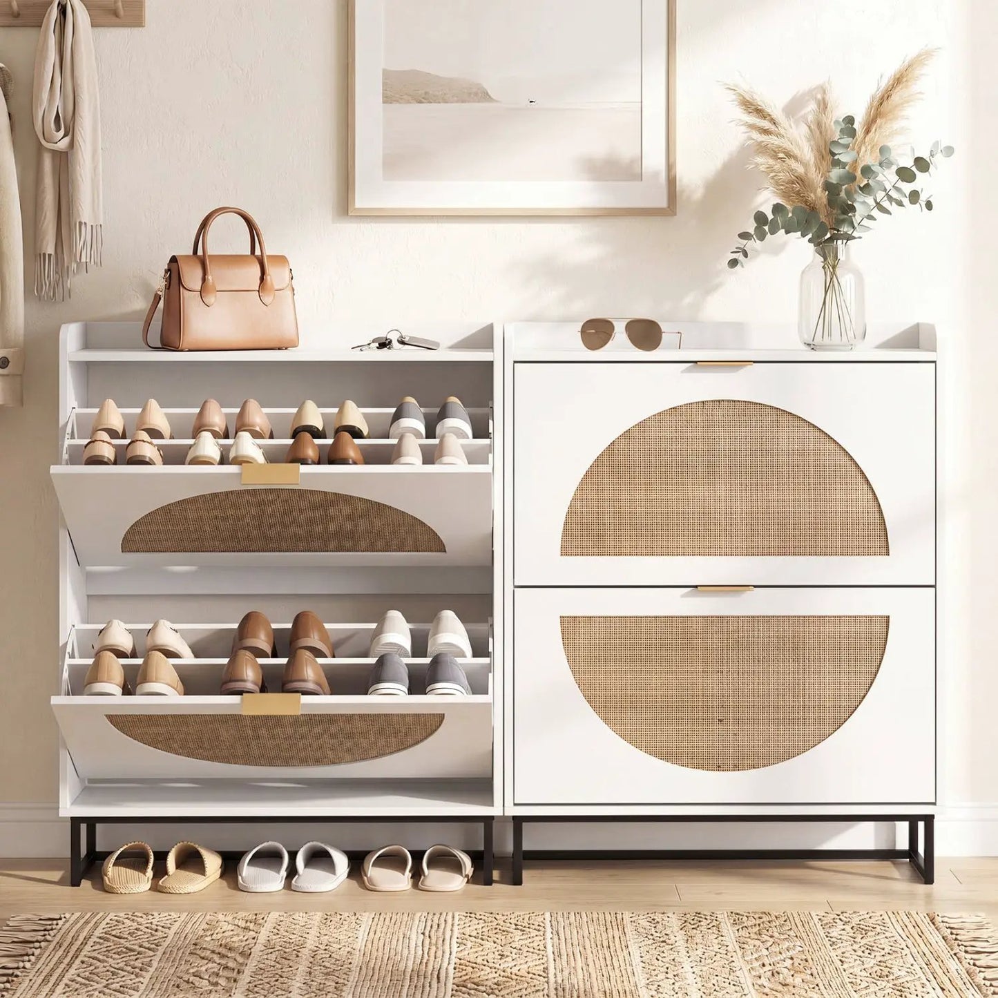 Slim Vertical Shoe Storage Cabinet with Drawers
