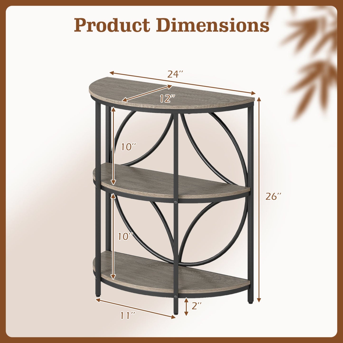 Narrow Side Table with Study Metal Frame and Storage Shelves