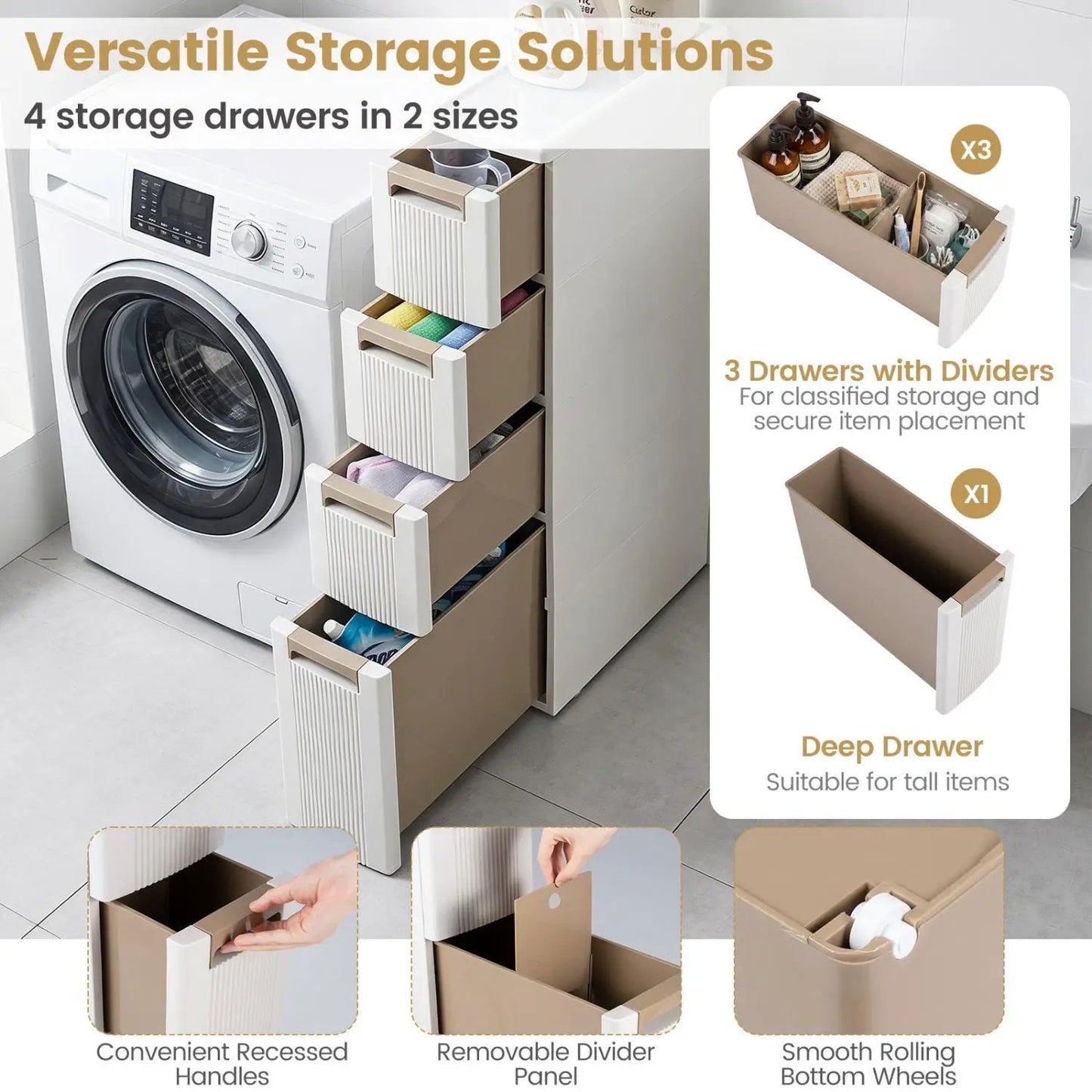 Narrow Storage Cabinet With Drawers and Dividers