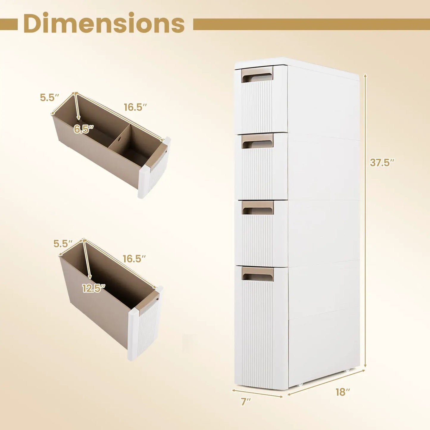 Narrow Storage Cabinet With Drawers and Dividers
