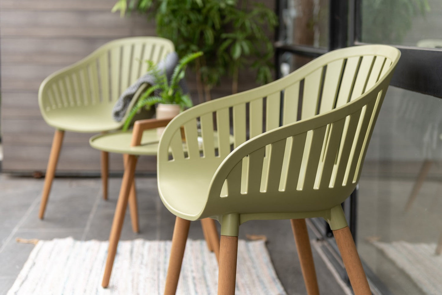 Nassau Carver Armchairs, sage green Social Plastic, 2pc outdoor chairs by LifestyleGarden US on Tampa Home & Garden Store