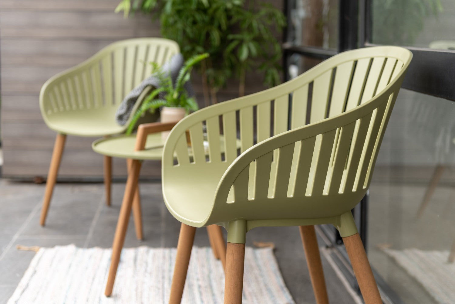 Nassau Carver Armchairs, sage green Social Plastic, 2pc outdoor chairs by LifestyleGarden US on Tampa Home & Garden Store