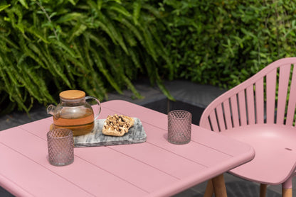 Nassau Bistro Set – Peony Pink Social Plastic 3pc, pink outdoor table with chairs on Tampa Home & Garden Store