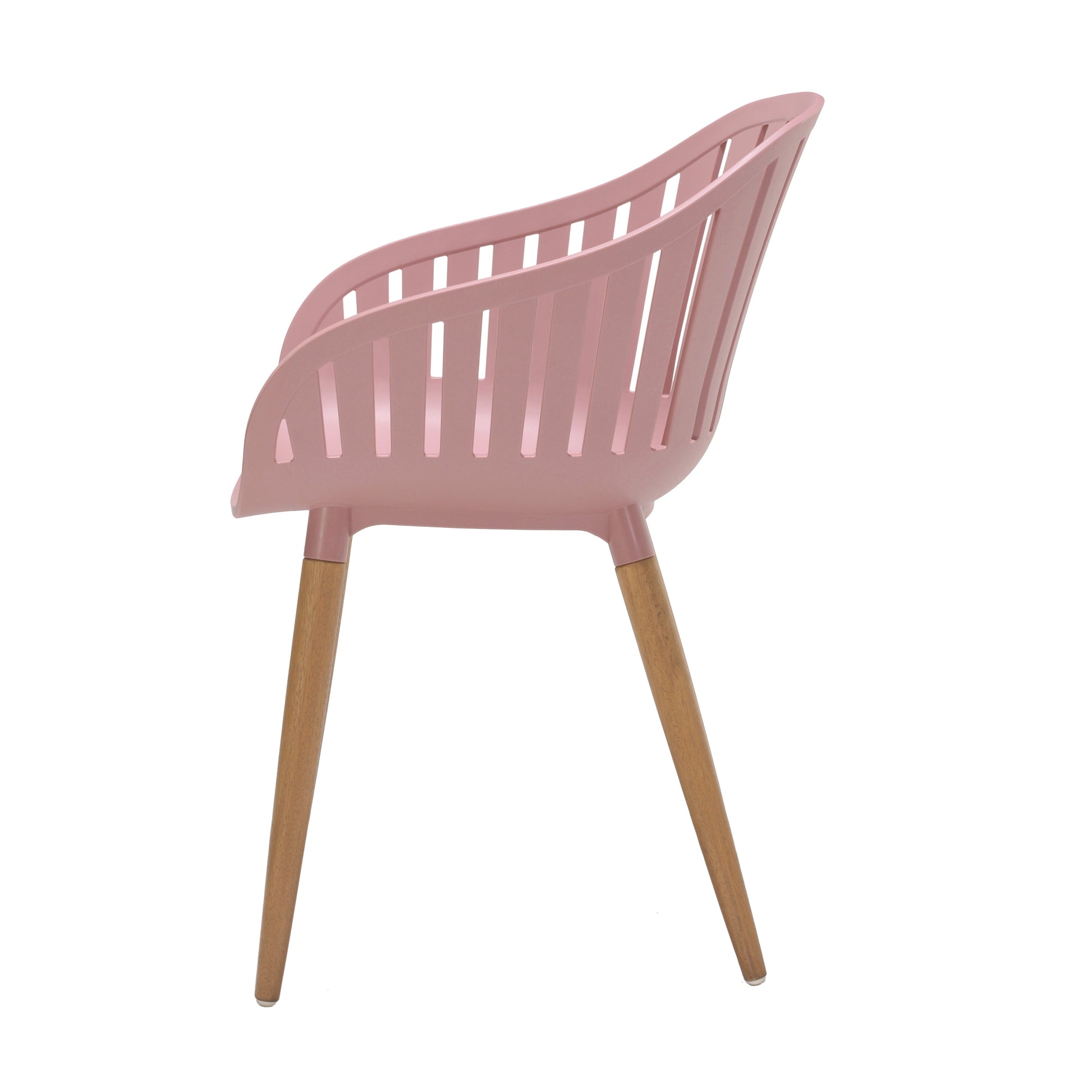 Nassau Carver Armchair Peony Pink Social Plastic outdoor chair with curved back slats on Tampa Home & Garden Store