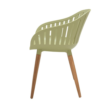 Nassau Carver Armchair 2pc in Sage Green Social Plastic with wooden legs outdoor chairs on Tampa Home & Garden Store