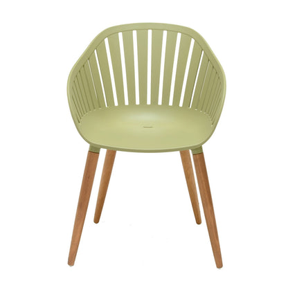 Nassau Carver Armchair Sage Green Social Plastic outdoor chair with wooden legs on Tampa Home & Garden Store