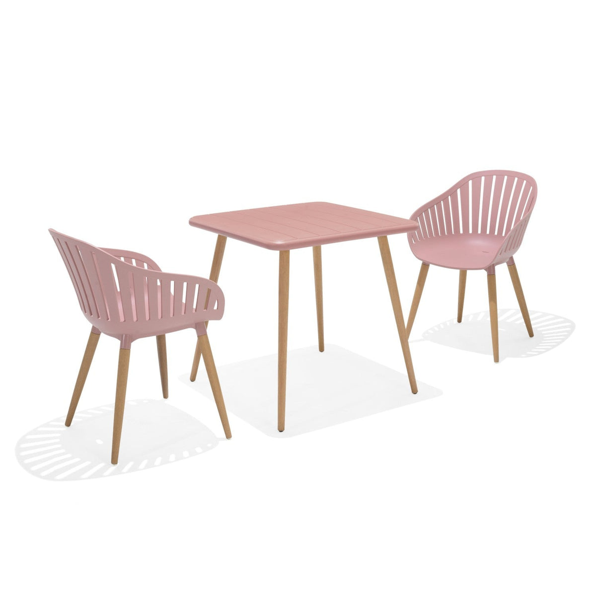 Nassau Bistro Set - Peony Pink Social Plastic 3pc outdoor table with 2 chairs LifestyleGarden US on Tampa Home & Garden Store