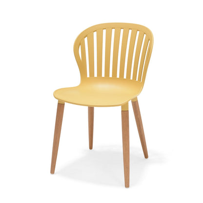 Nassau Side Chair Honey Yellow Social Plastic chair with wooden legs LifestyleGarden 2pc on Tampa Home & Garden Store