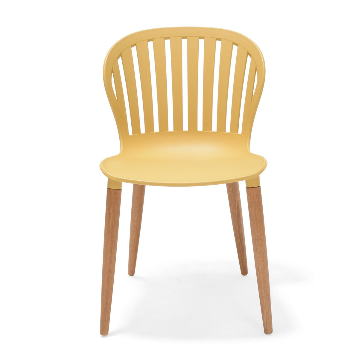Nassau Side Chair Honey Yellow Social Plastic chair with wood legs LifestyleGarden US 2pc set on Tampa Home & Garden Store