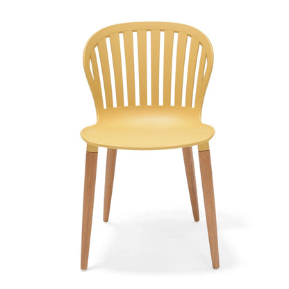 Nassau Side Chair Honey Yellow Social Plastic chair with wood legs LifestyleGarden US 2pc set on Tampa Home & Garden Store