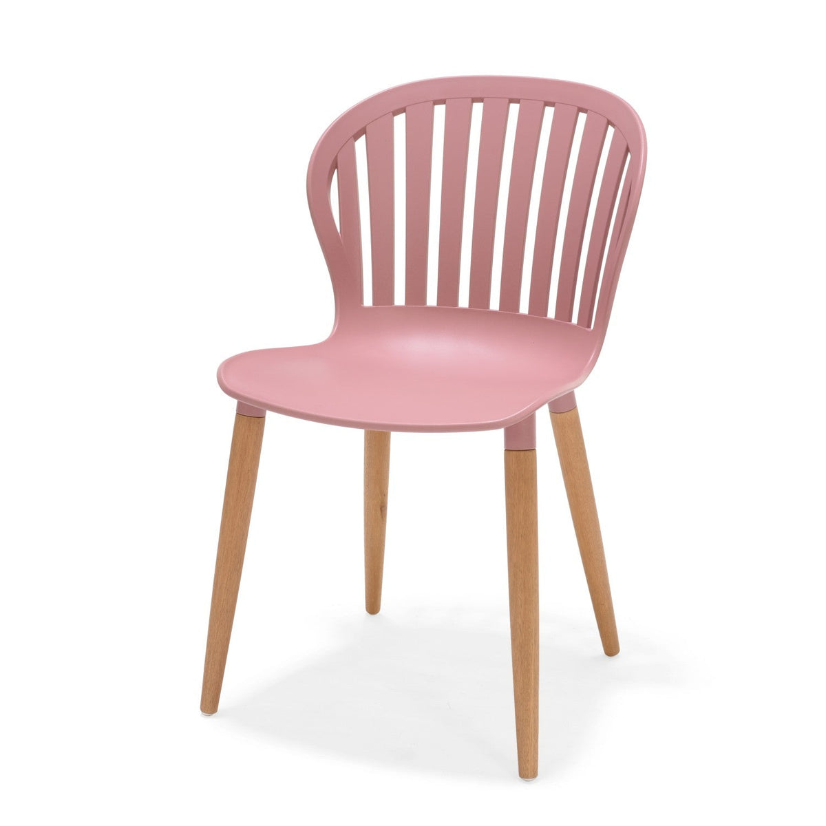 Nassau Side Chair in Peony Pink Social Plastic with wooden legs on Tampa Home & Garden Store