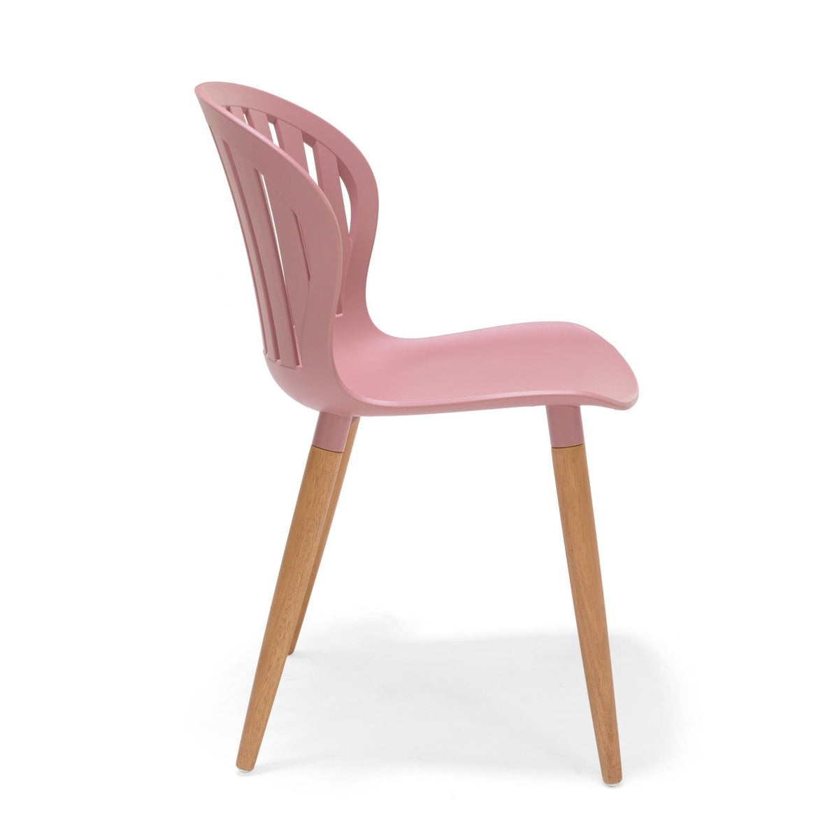 Nassau Side Chair Peony Pink Social Plastic 2pc with wooden legs on Tampa Home & Garden Store