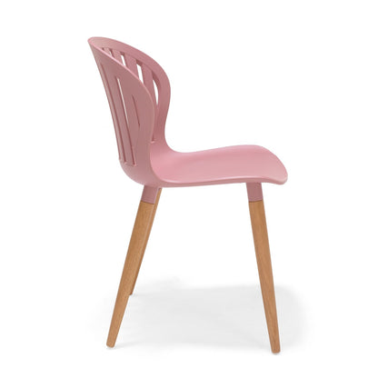 Nassau Side Chair Peony Pink Social Plastic 2pc with wooden legs on Tampa Home & Garden Store
