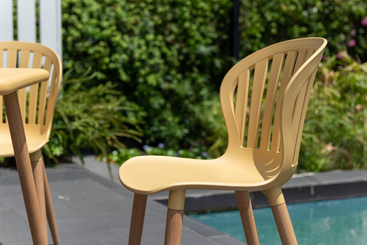 Nassau Side Chair Honey Yellow Social Plastic, 2pc set with wooden legs by LifestyleGarden US on Tampa Home & Garden Store