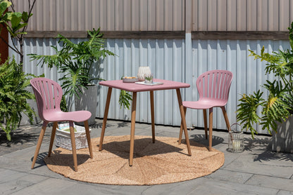 Nassau Square Table Peony Pink Social Plastic outdoor table with two chairs LifestyleGarden on Tampa Home & Garden Store