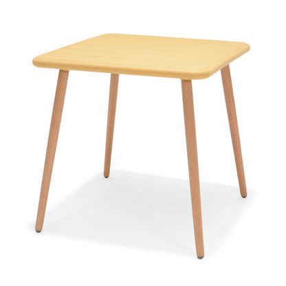 Nassau Square Table – Honey Yellow Social Plastic outdoor table with wood legs LifestyleGarden on Tampa Home & Garden Store