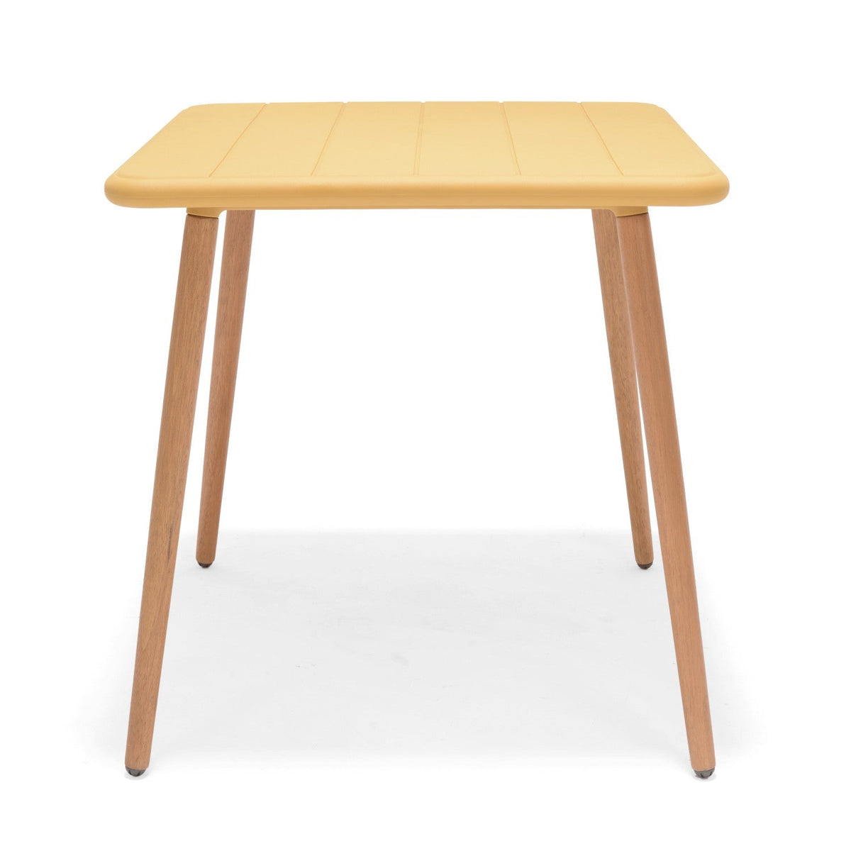 Nassau Square Table honey yellow Social Plastic table with wooden legs LifestyleGarden US on Tampa Home & Garden Store