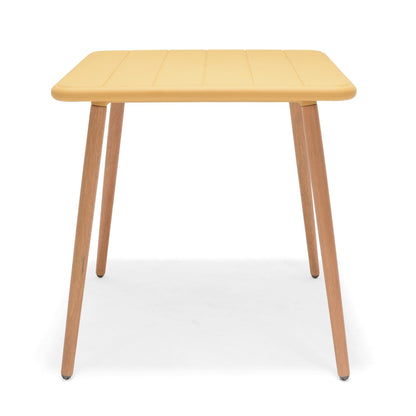 Nassau Square Table honey yellow Social Plastic table with wooden legs LifestyleGarden US on Tampa Home & Garden Store