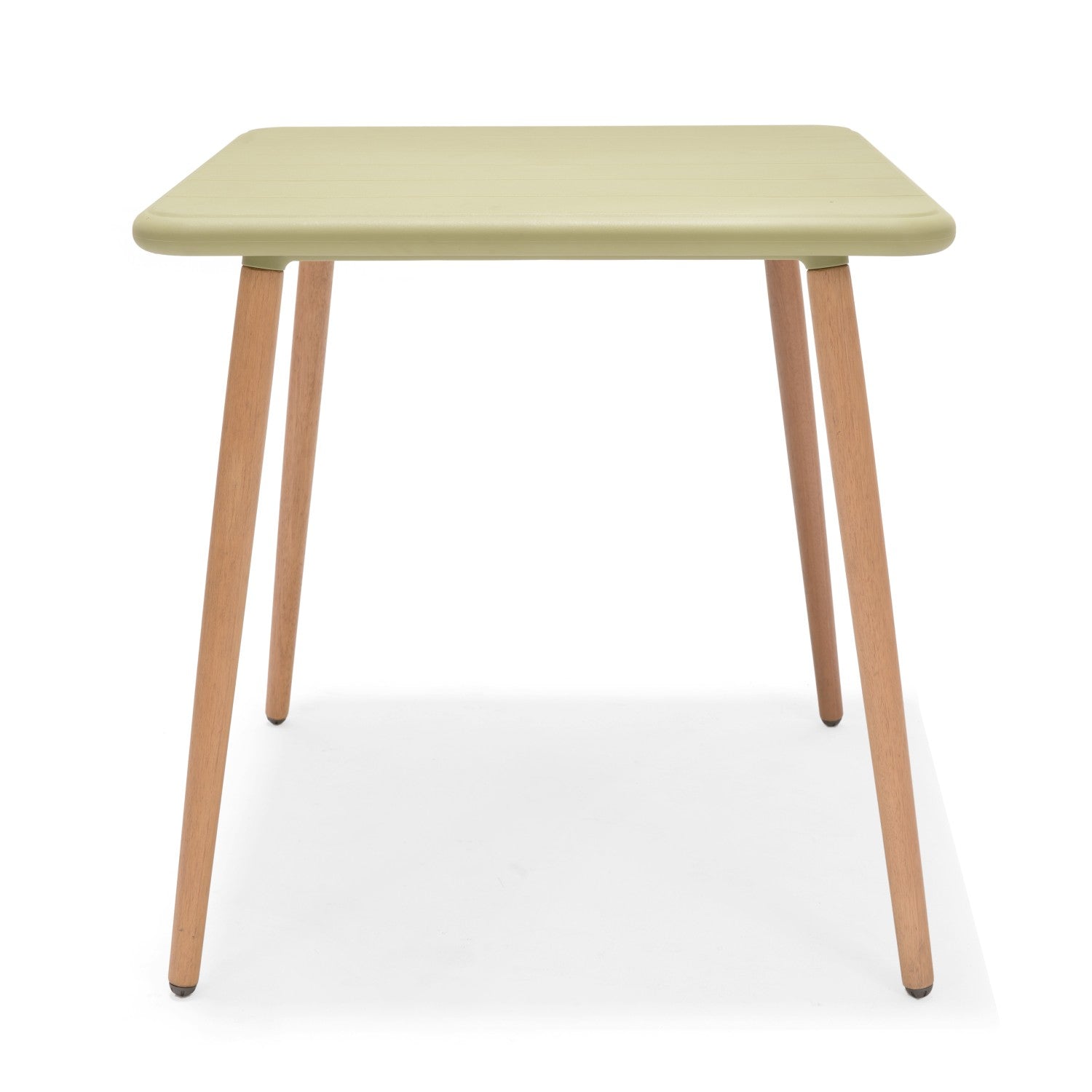 Nassau Square Table Sage Green Social Plastic outdoor table with natural wood legs on Tampa Home & Garden Store