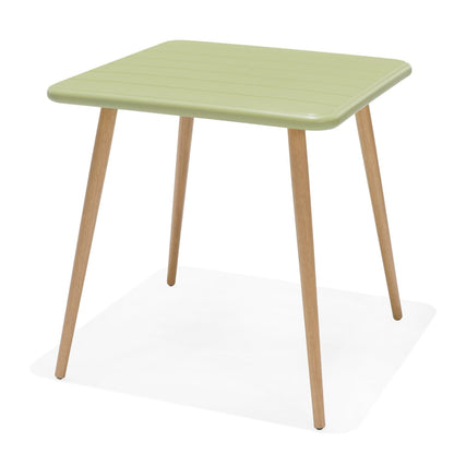 Nassau Square Table sage green Social Plastic with wood legs on Tampa Home & Garden Store
