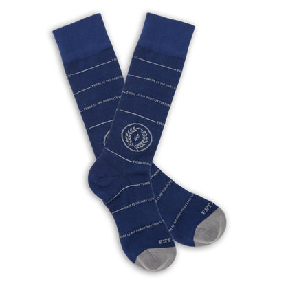 NFF 2-Pack socks by DeadSoxy in deep blue with white slogan lines and crest emblem, 2 pairs on Tampa Home & Garden Store