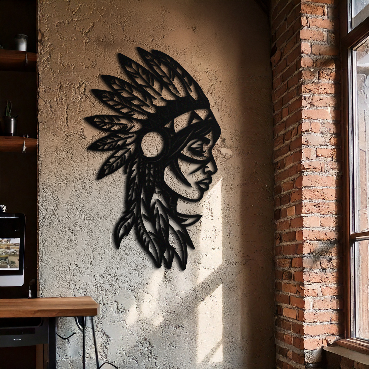 Native American Woman Metal Wall Art - Tribal Female Silhouette Steel Decor- KAF479 - Tampa Home & Garden Store