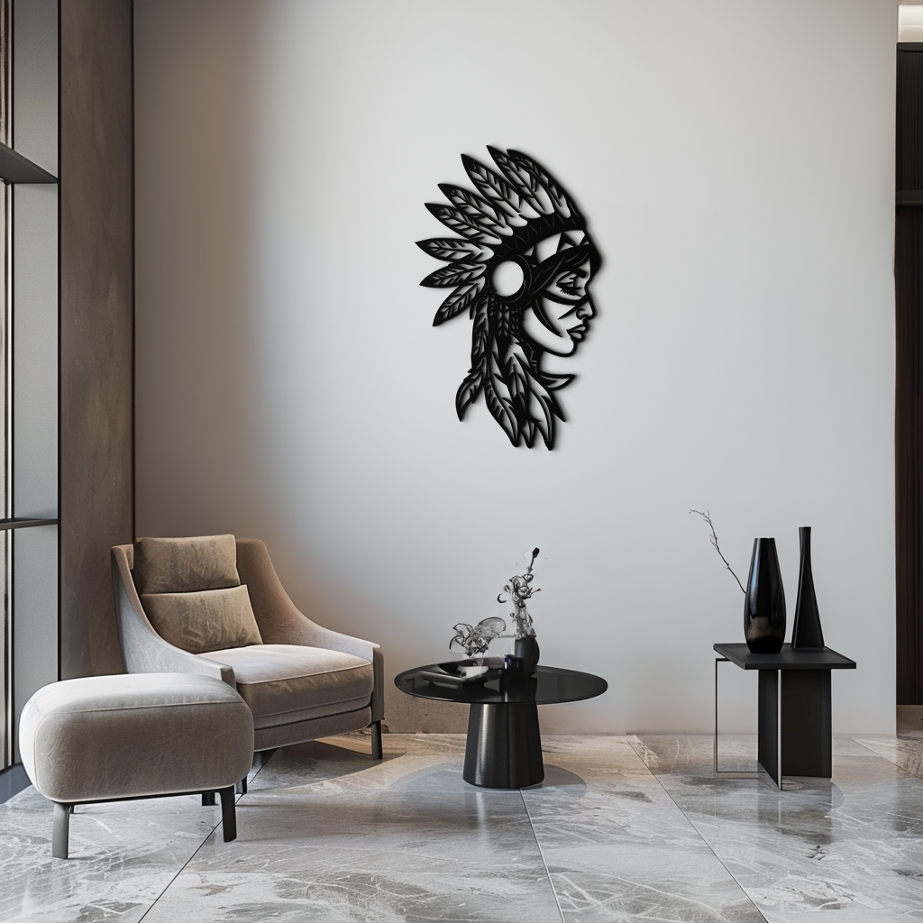 Native American Woman Metal Wall Art - Tribal Female Silhouette Steel Decor- KAF479 - Tampa Home & Garden Store