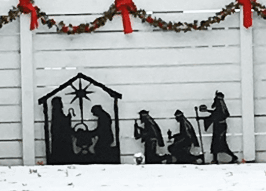 Nativity Scene Outdoor black silhouette figures in a stable with star Rustica decor on Tampa Home & Garden Store