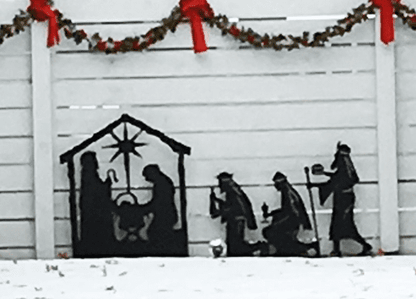 Nativity Scene Outdoor black silhouette figures in a stable with star Rustica decor on Tampa Home & Garden Store
