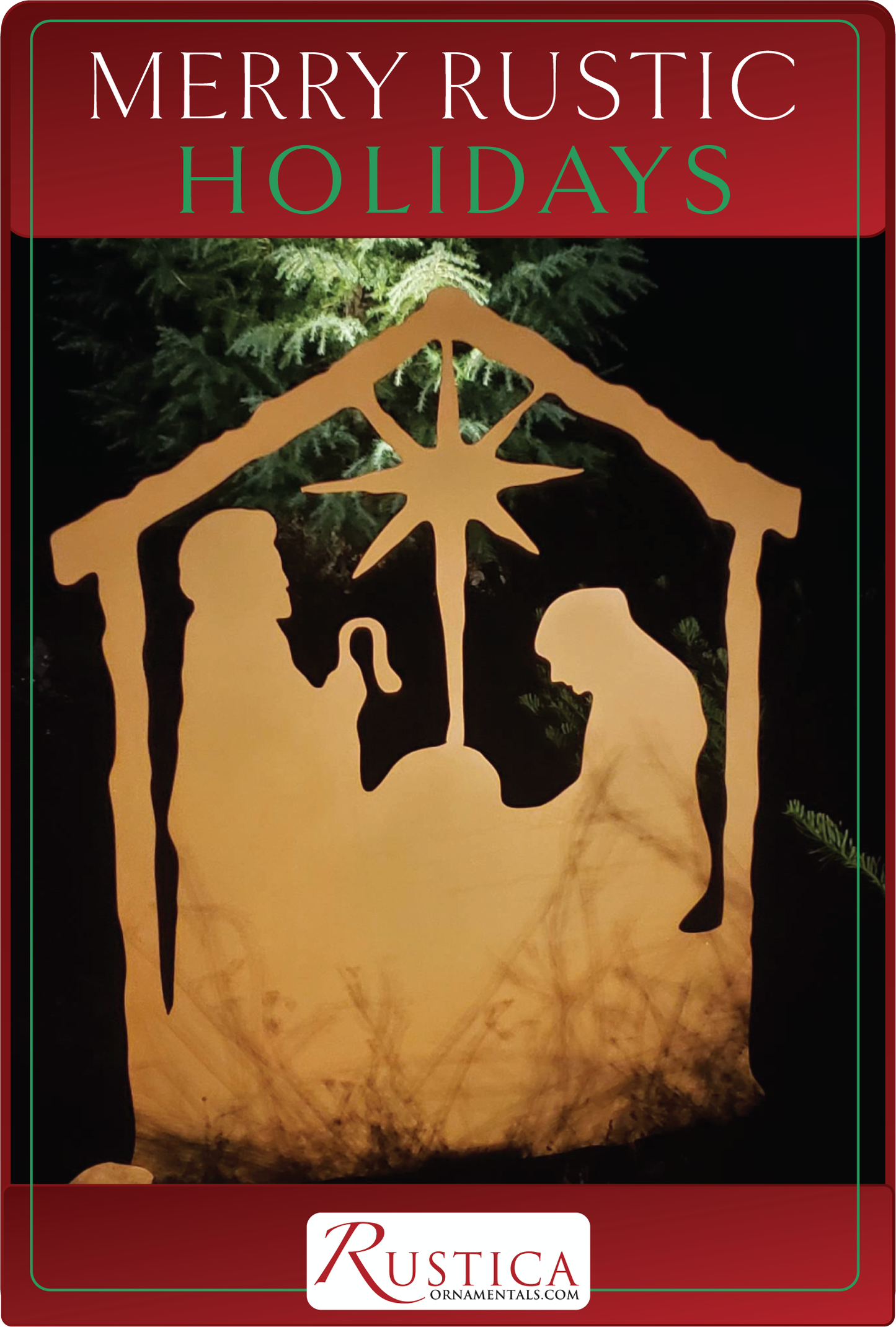 Nativity Scene Outdoor silhouette golden metal cutout with star Rustica Ornamentals on Tampa Home & Garden Store