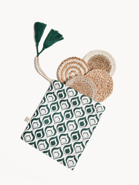 Natural Coaster Gift Set with Green pouch - Tampa Home & Garden Store