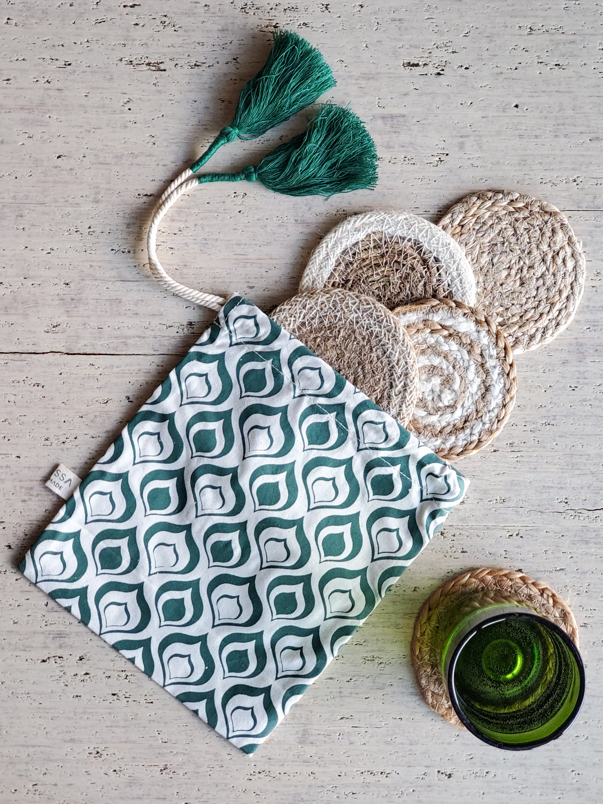 Natural Coaster Gift Set with Green pouch - Tampa Home & Garden Store