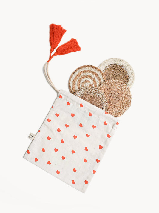 Natural Coaster Gift Set with Heart pouch - Tampa Home & Garden Store