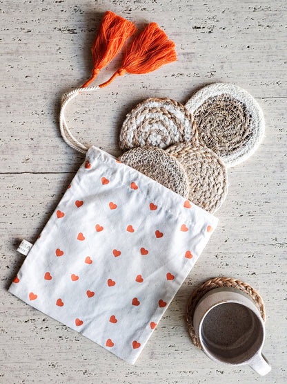 Natural Coaster Gift Set with Heart pouch - Tampa Home & Garden Store