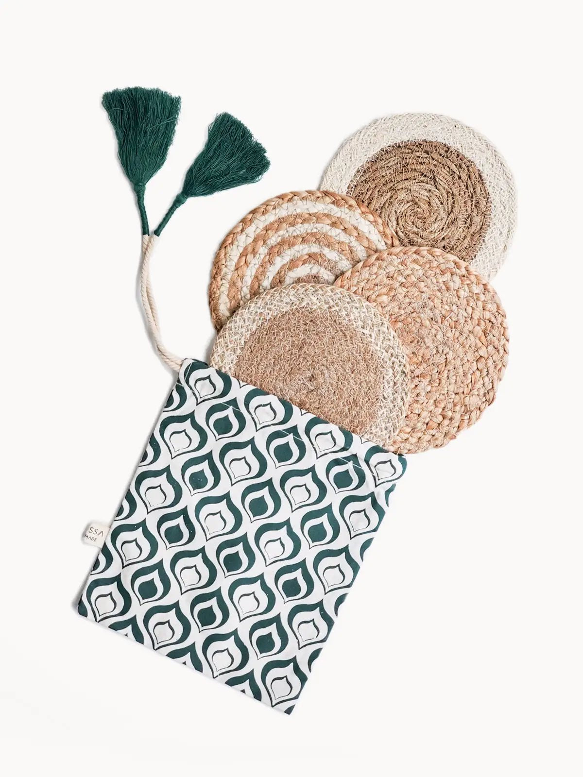 Natural Coaster Trivet Gift Set with Green pouch - Tampa Home & Garden Store