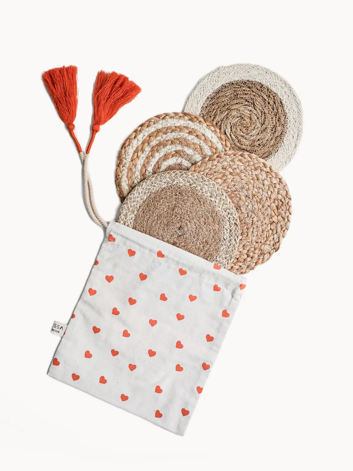 Natural Coaster Trivet Gift Set with Heart pouch - Tampa Home & Garden Store