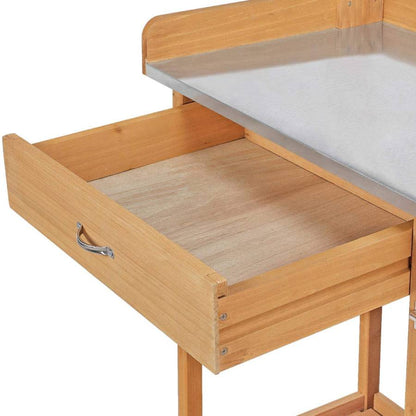 Natural Fir Wood Potting Bench with Galvanized Steel Table Top - Tampa Home & Garden Store