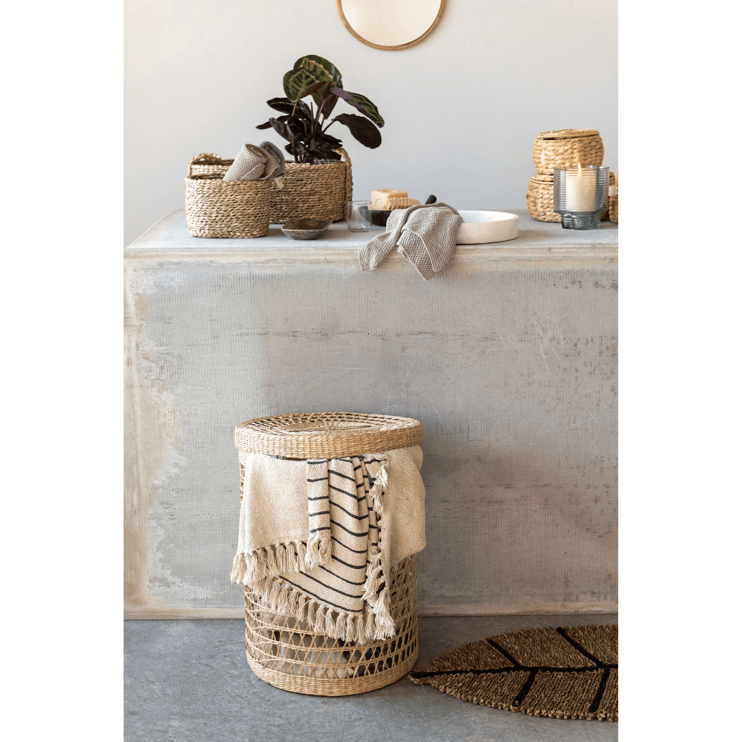 Natural Water Hyacinth Storage Baskets with Lids, Set of 3 - Tampa Home & Garden Store