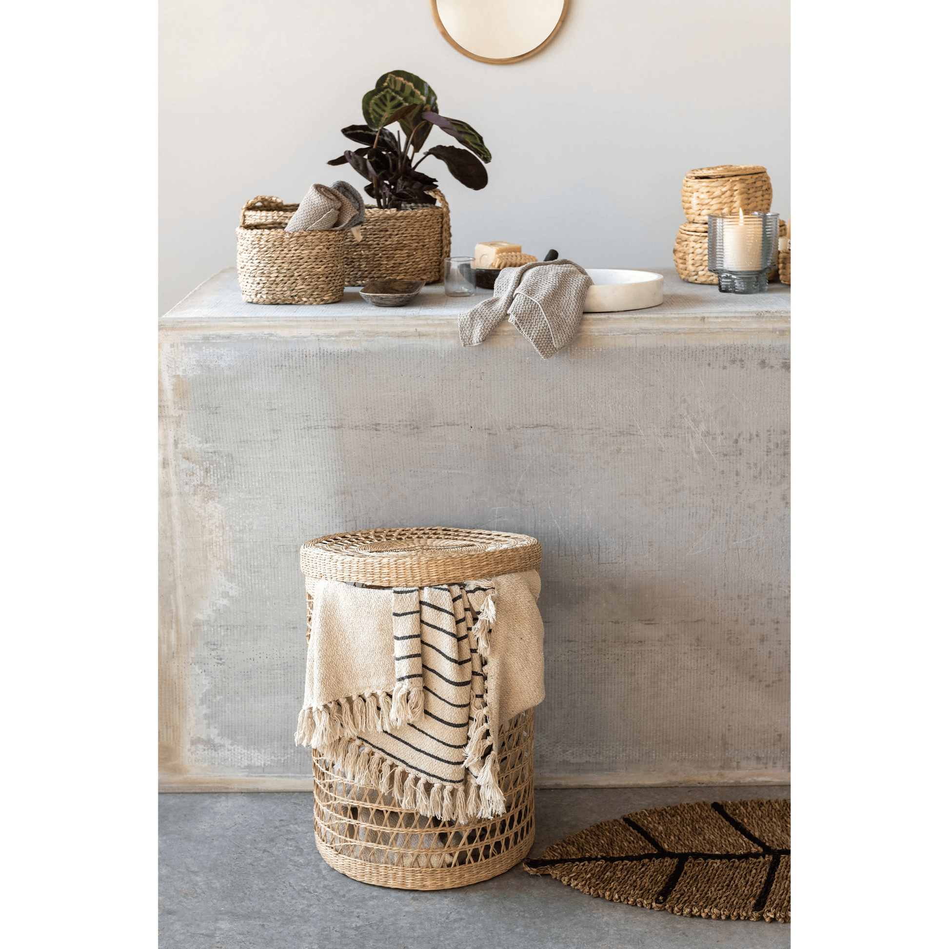 Natural Water Hyacinth Storage Baskets with Lids, Set of 3 - Tampa Home & Garden Store