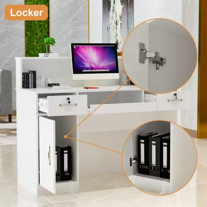 Natural White Corner Computer Desk with Hutch and Storage - Tampa Home & Garden Store