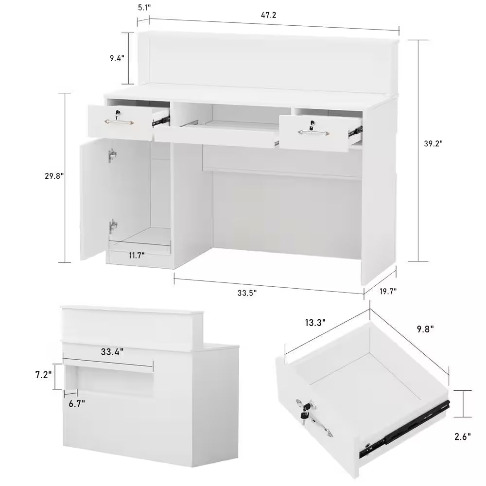 Natural White Corner Computer Desk with Hutch and Storage - Tampa Home & Garden Store