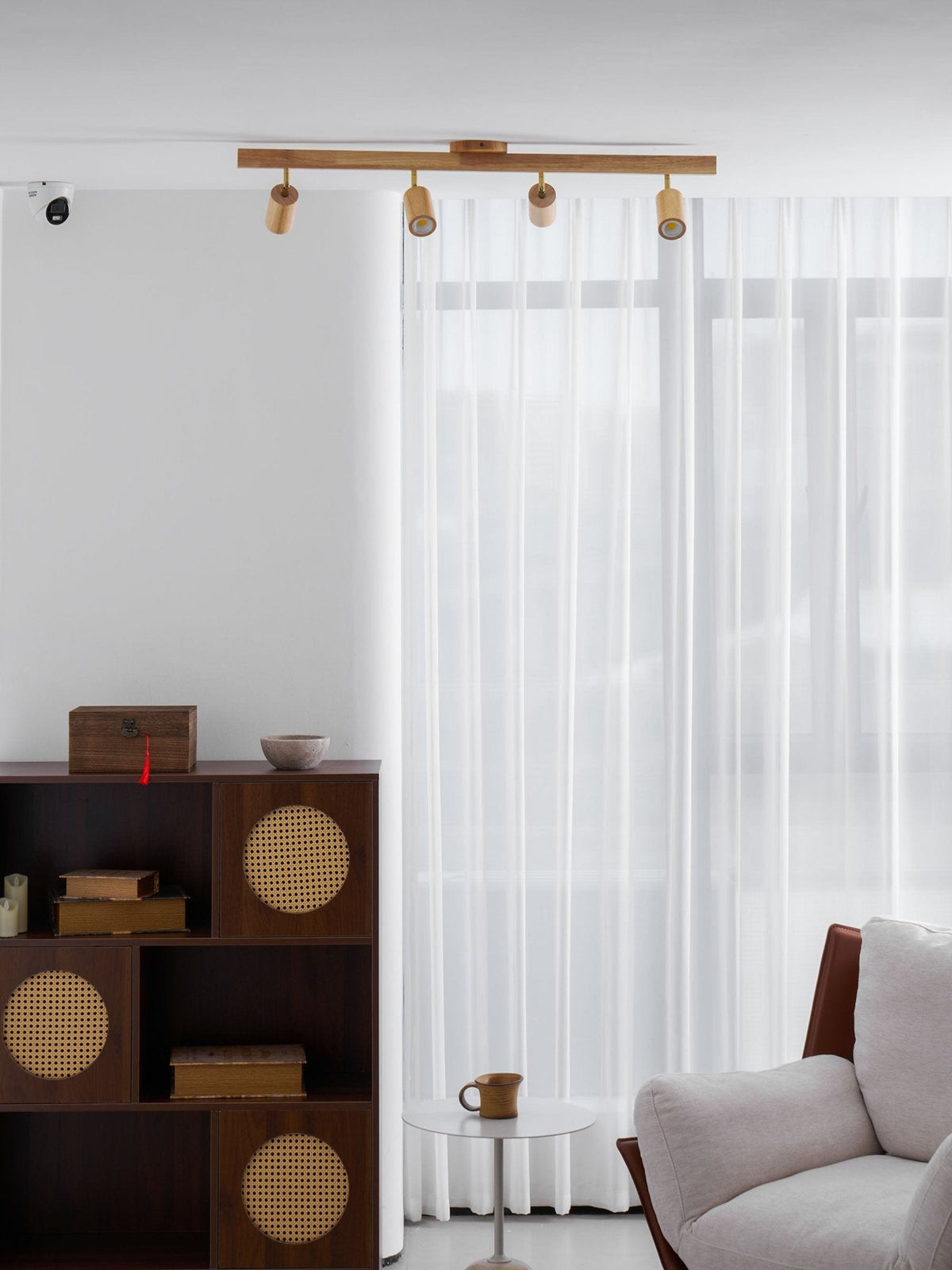 Grain Wood Shade Track Spotlight with adjustable heads in natural wood Moktan Sabai track lighting on Tampa Home & Garden Store