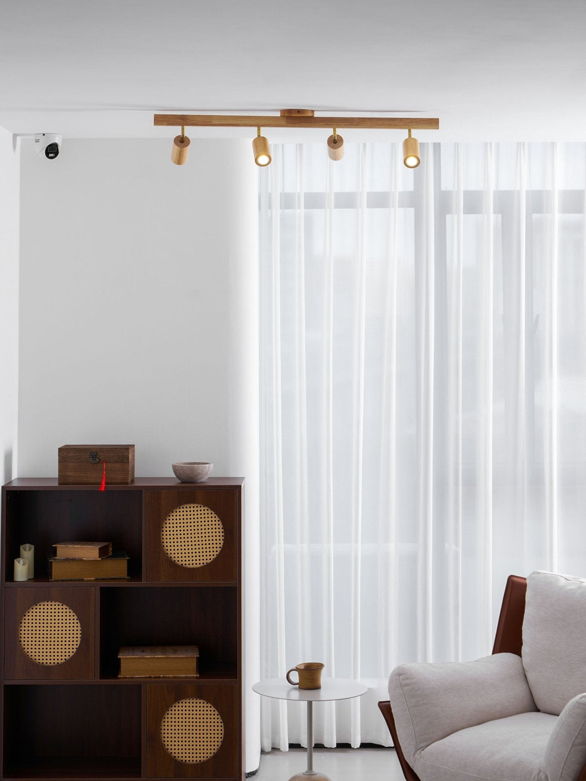 Grain Wood Shade Track Spotlight with 4 adjustable heads in natural wood by Moktan Sabai on Tampa Home & Garden Store