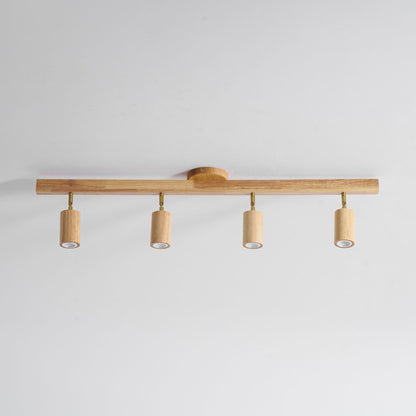 Grain wood shade track lighting fixture by Moktan Sabai with four adjustable heads in natural oak on Tampa Home & Garden Store